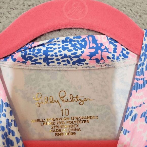 LILY PULITZER Girl's Ruffle Hem 3/4 Sleeve Pink Blue AlligatorRash Guard Top 10 - Picture 3 of 5